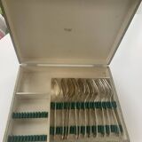 Set of 12 cutlery, 6 soup spoons and 6 forks in silver-plated metal, hallmark 84 and hallmark