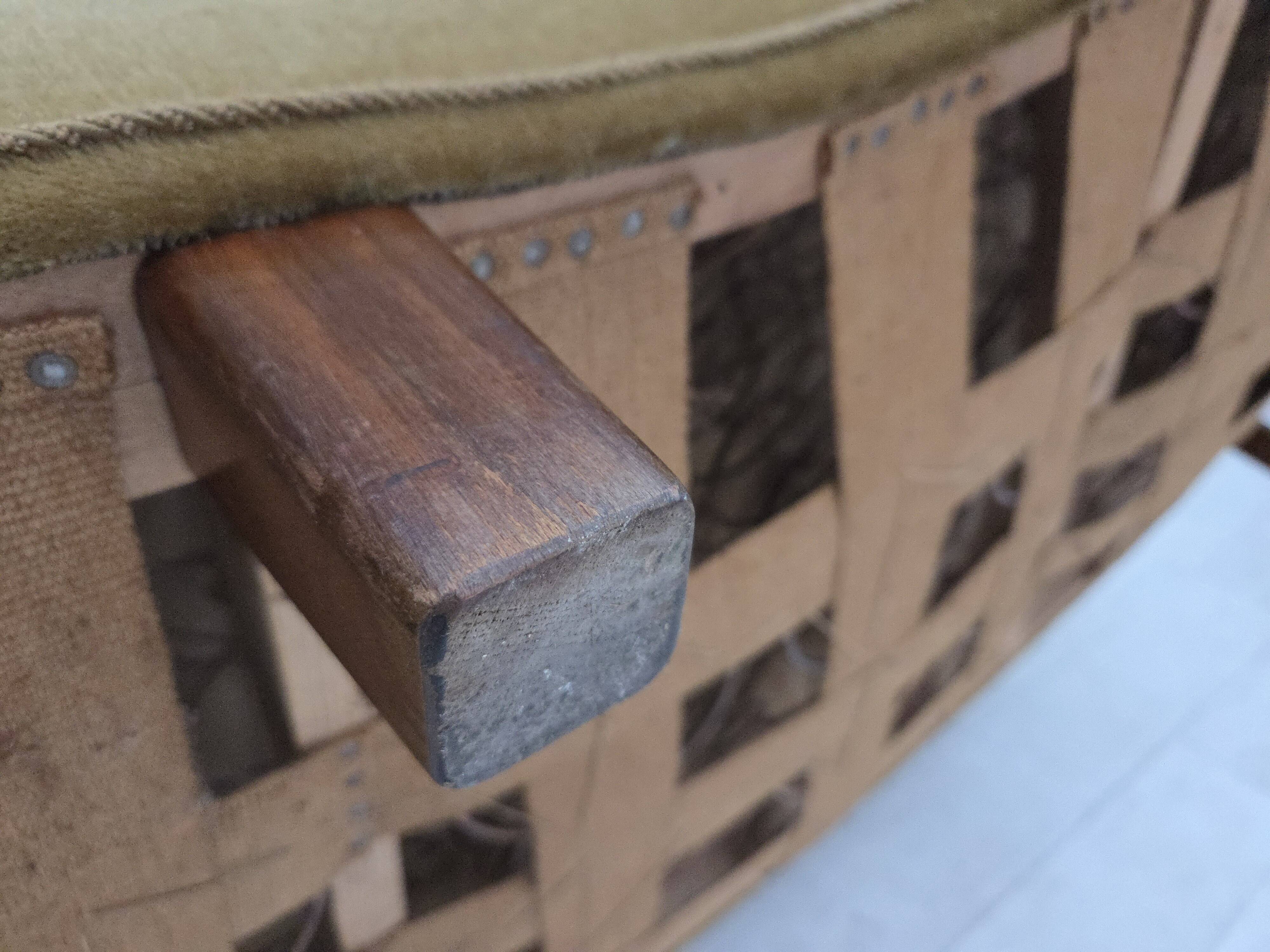 1960s, 3-seater Danish "Banan" sofa, original olive/green furniture velour.