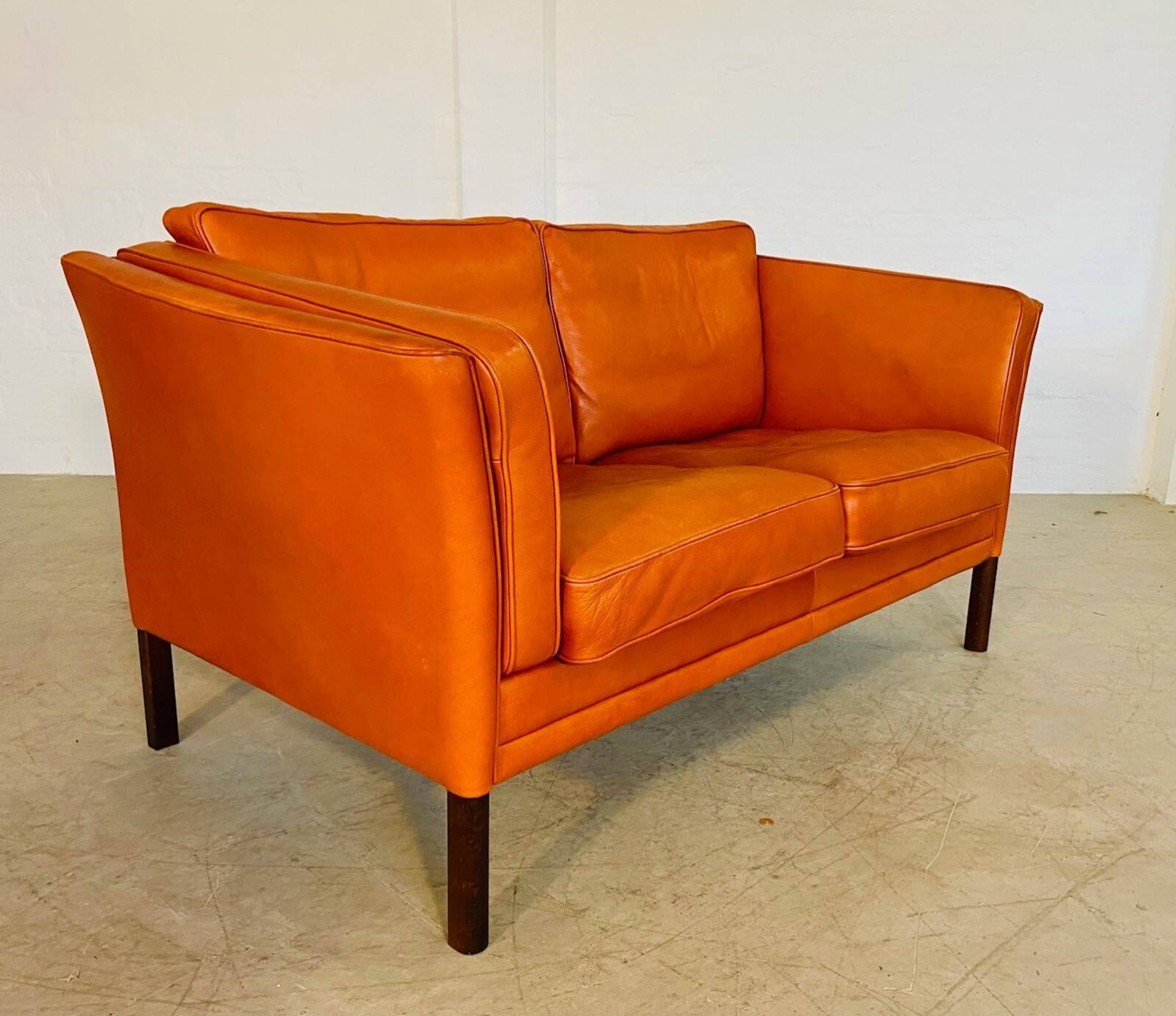 Vintage retro Danish Mogens Hansen 2 person cognac leather sofa