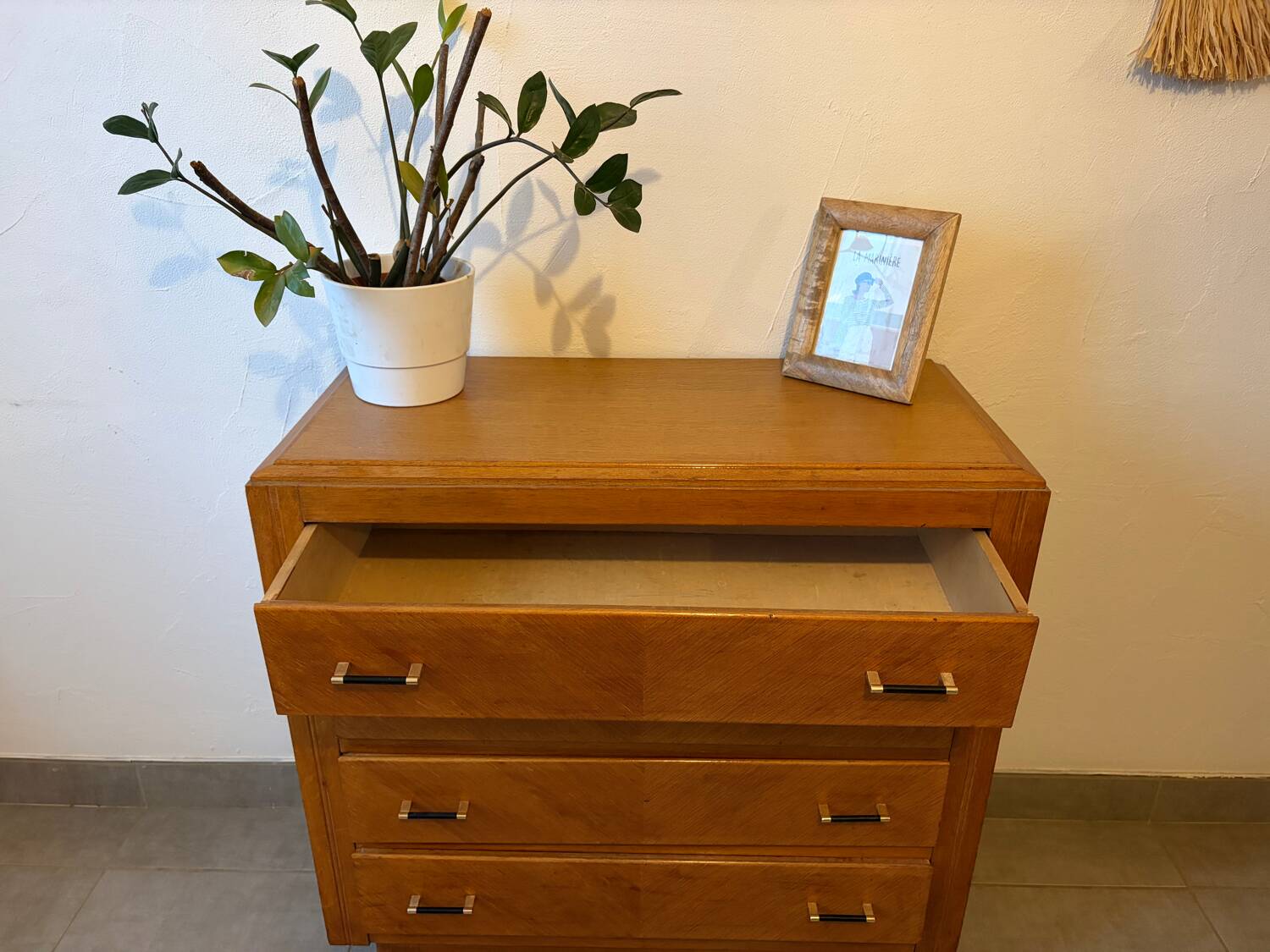 Très belle commode vintage en chêne miel