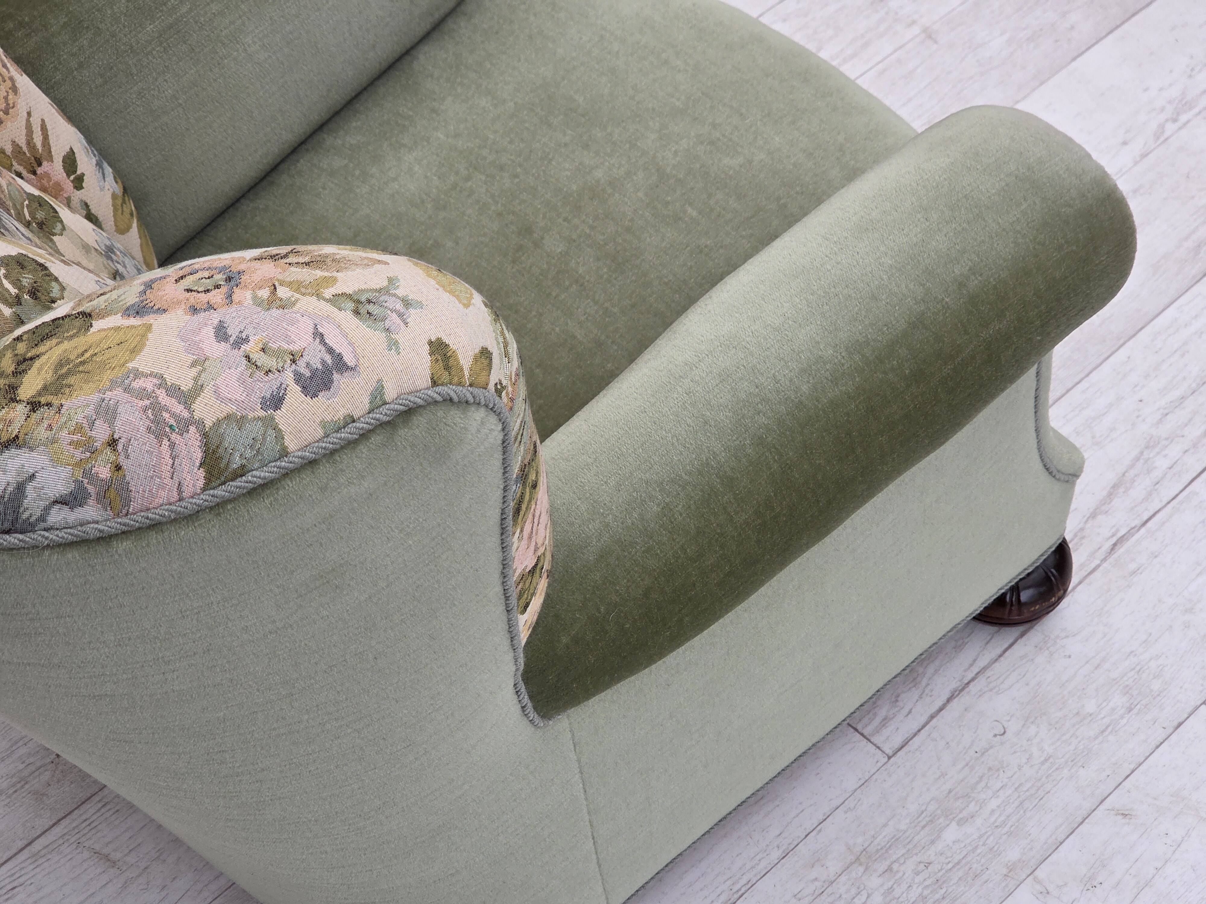 1970s, Danish relax armchair, green furniture velour, original condition.