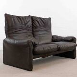 Brown leather 2-seater sofa Cassina Maralunga by Vico Magistretti