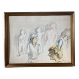 Watercolor drawing depicting people drawing in an amphitheater