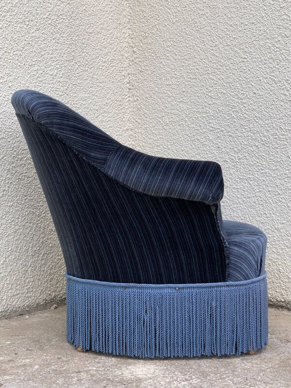 Fauteuil crapaud velours bleu jean