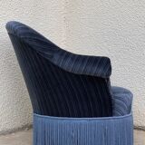 Fauteuil crapaud velours bleu jean
