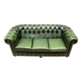 Green vintage leather 3-seater Chesterfield sofa