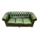 Green vintage leather 3-seater Chesterfield sofa