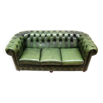 Canapé Chesterfield 3 places vintage en cuir vert