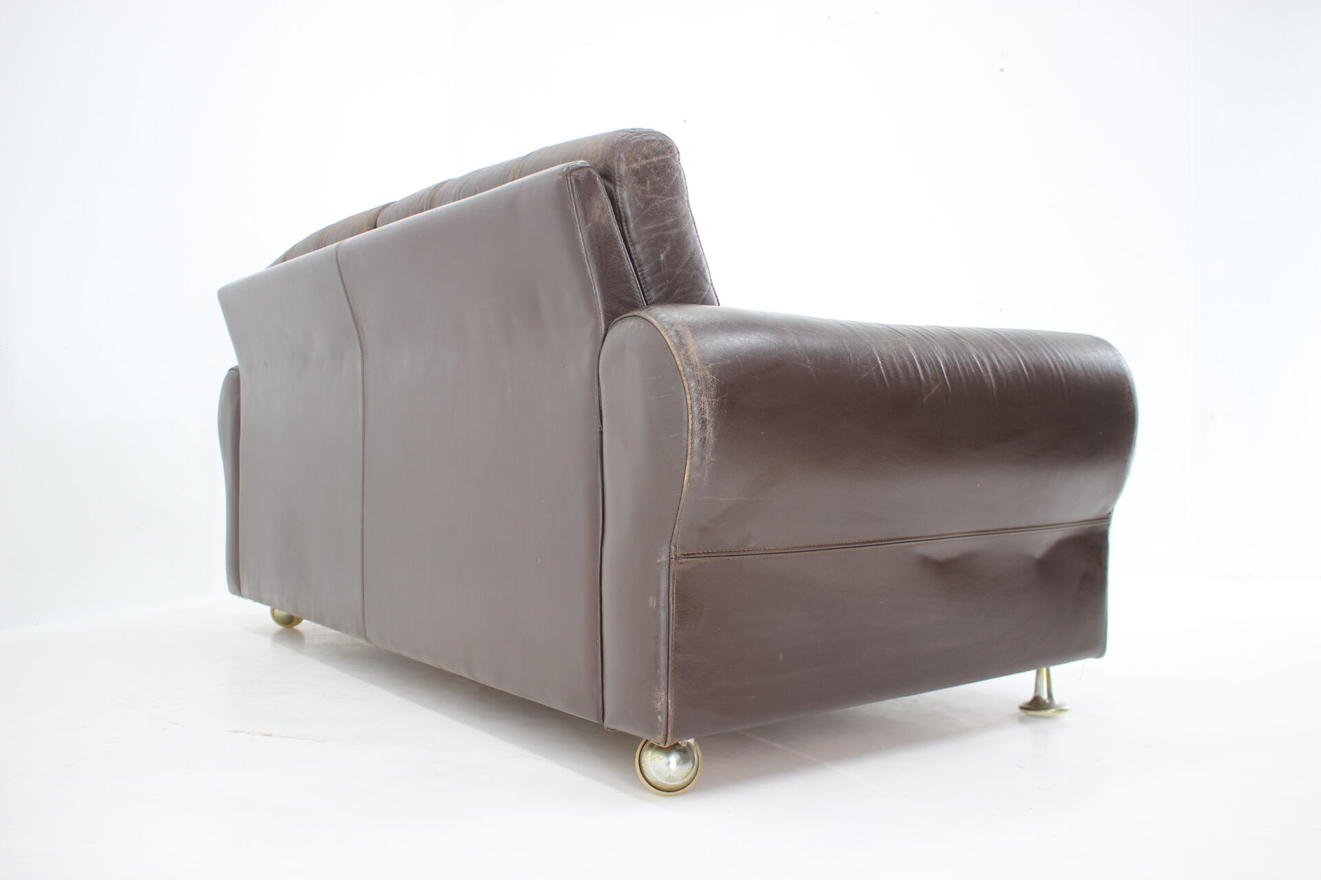 1970s Danish Brown Leather 2 Seater Sofa