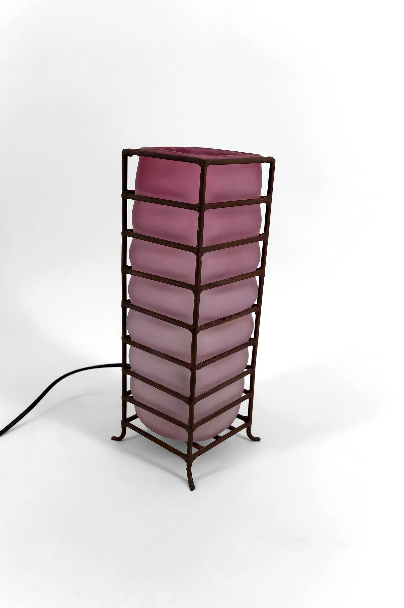 Modernist Glass Paste and Wrought Iron Table Lamp, Circa 1950-1960