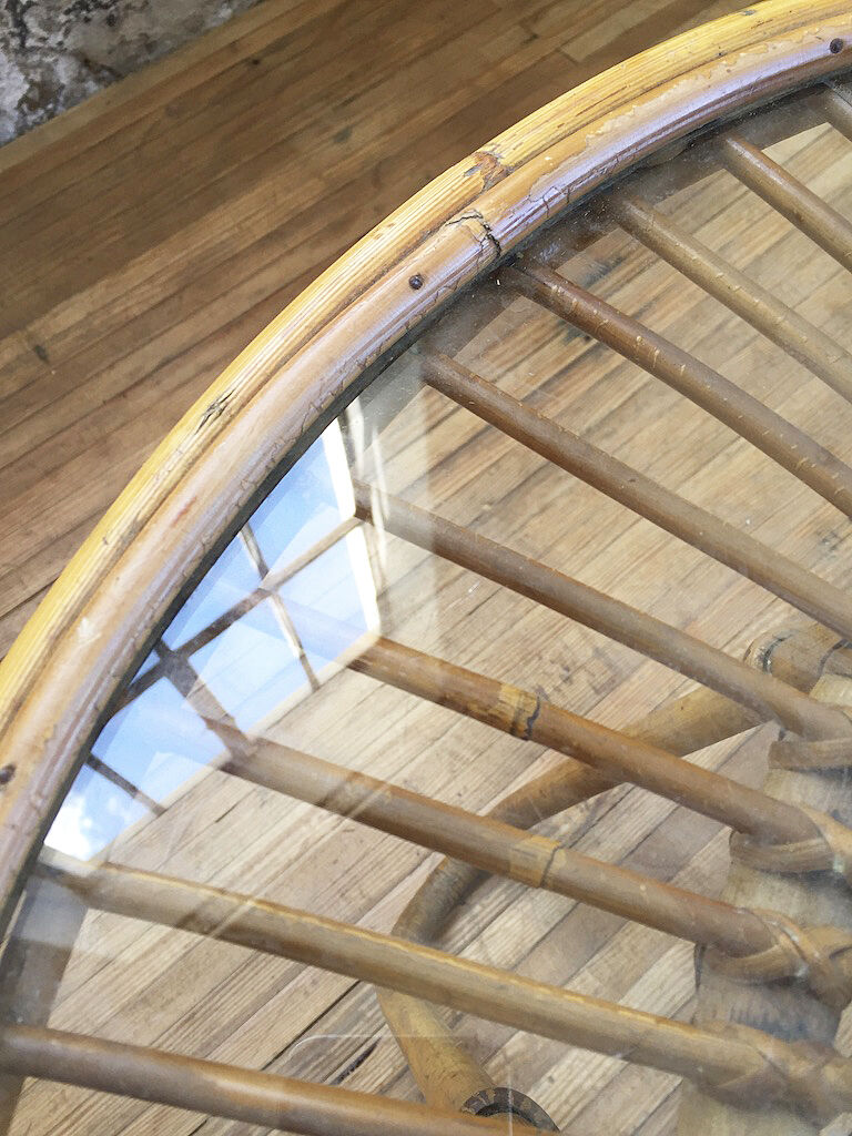 Vintage glass and rattan table