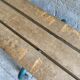 Vintage wood kindergarten bench and tubular structure in long
