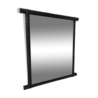 Black lacquered rattan mirror