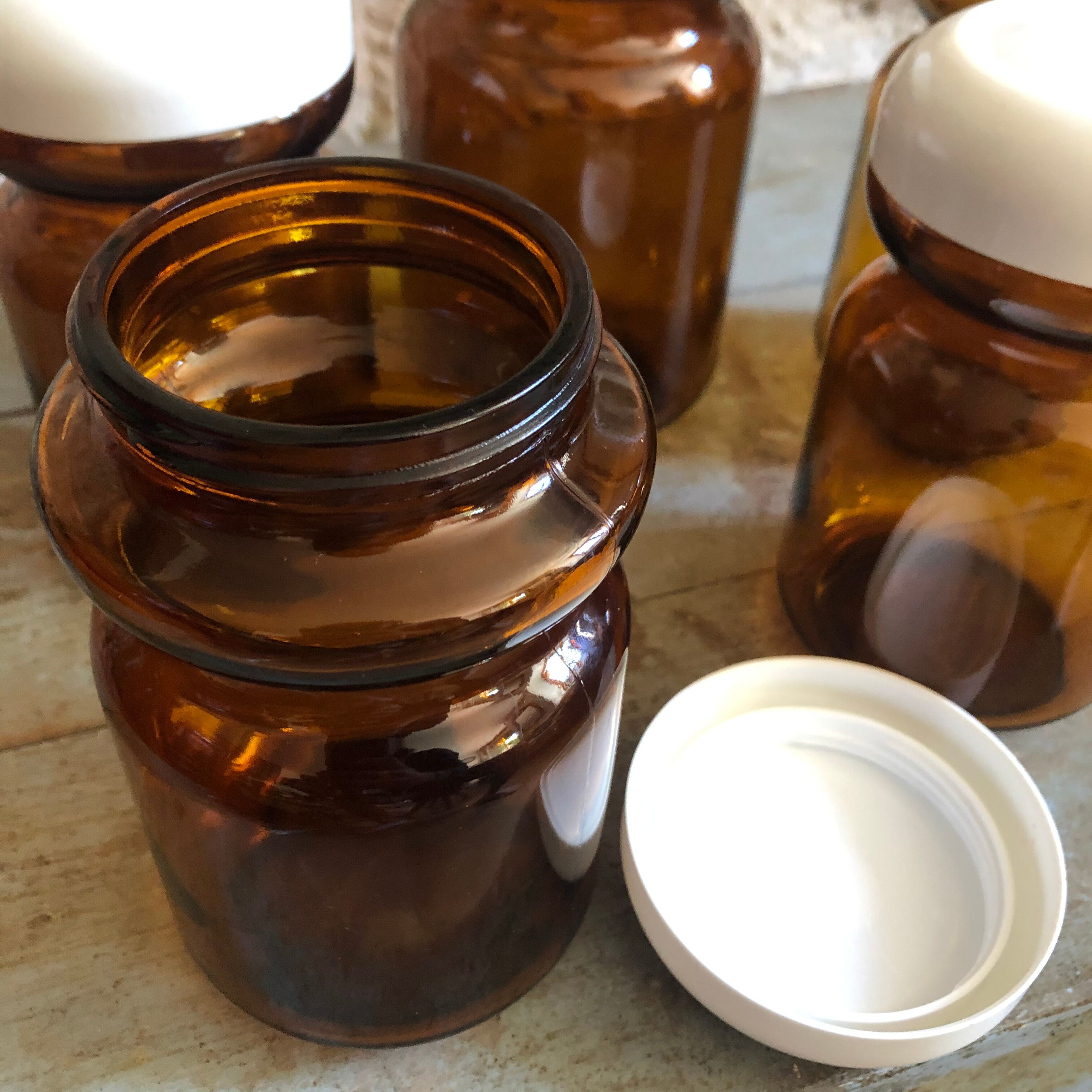 Lot of 5 old jars of chicory Leroux - amber glass