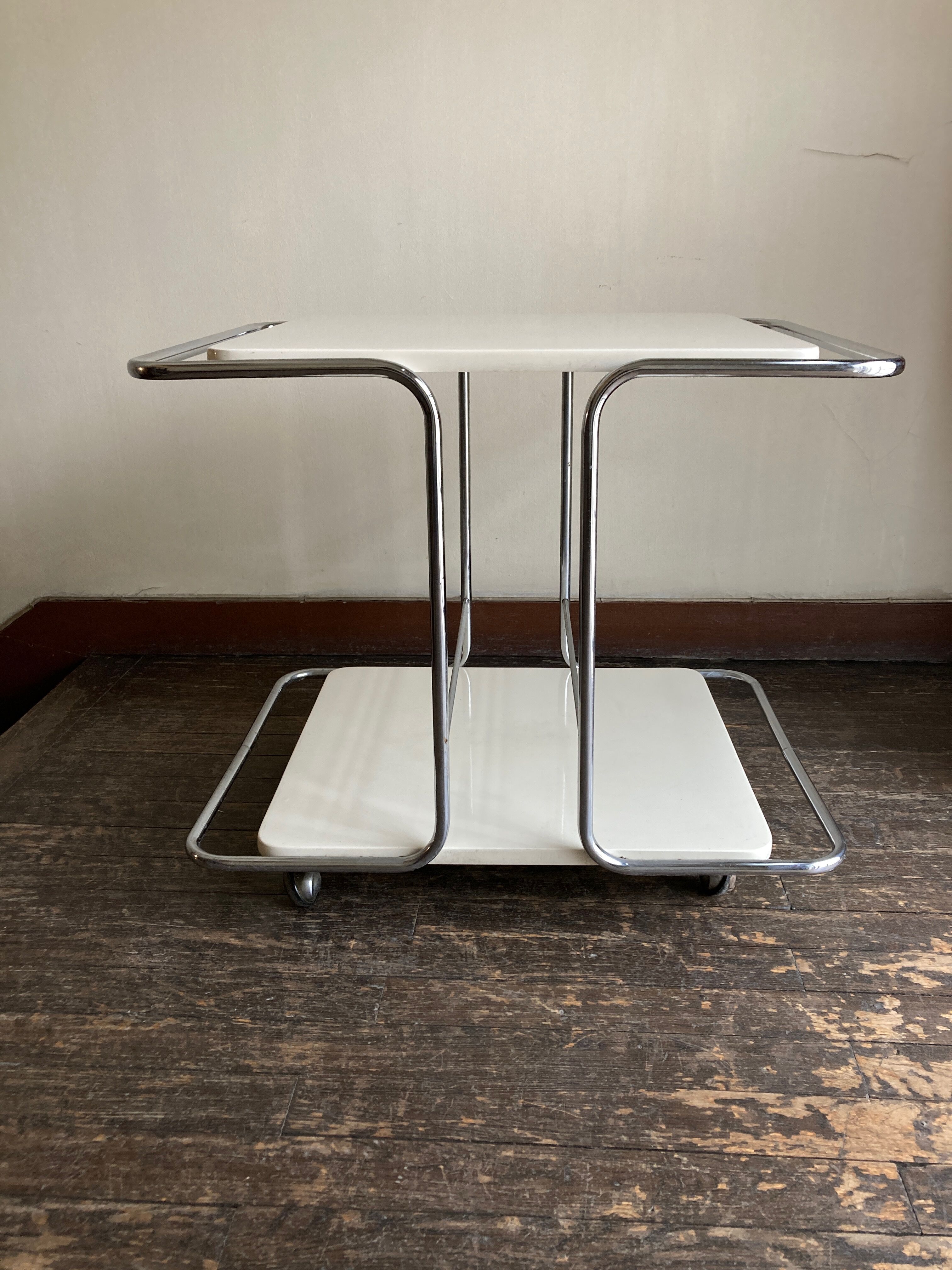 White trolley Italian design side table 1970