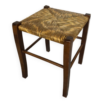 Wooden stool + vintage woven straw seat