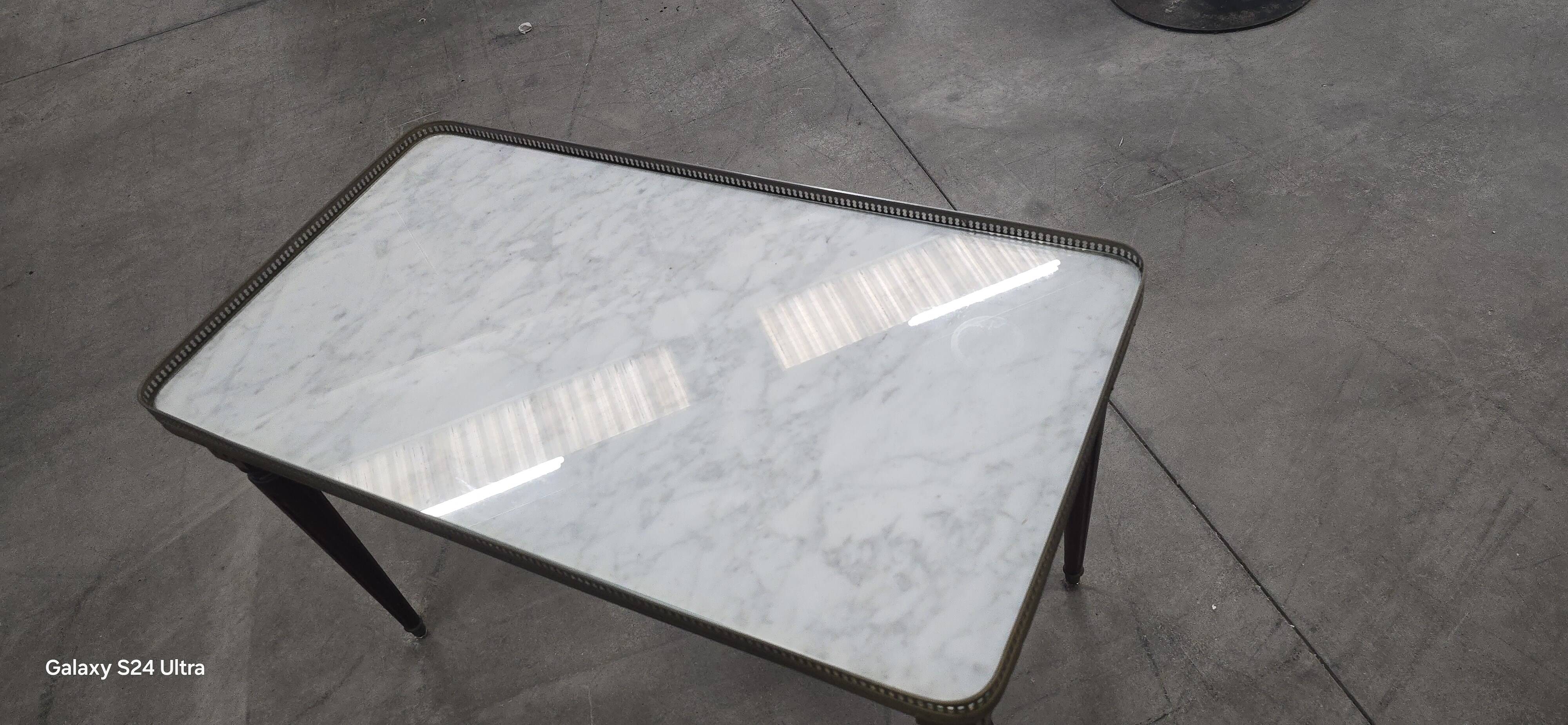 Antique Italian Carrara Marble, Mahogany, and Brass Coffee Table