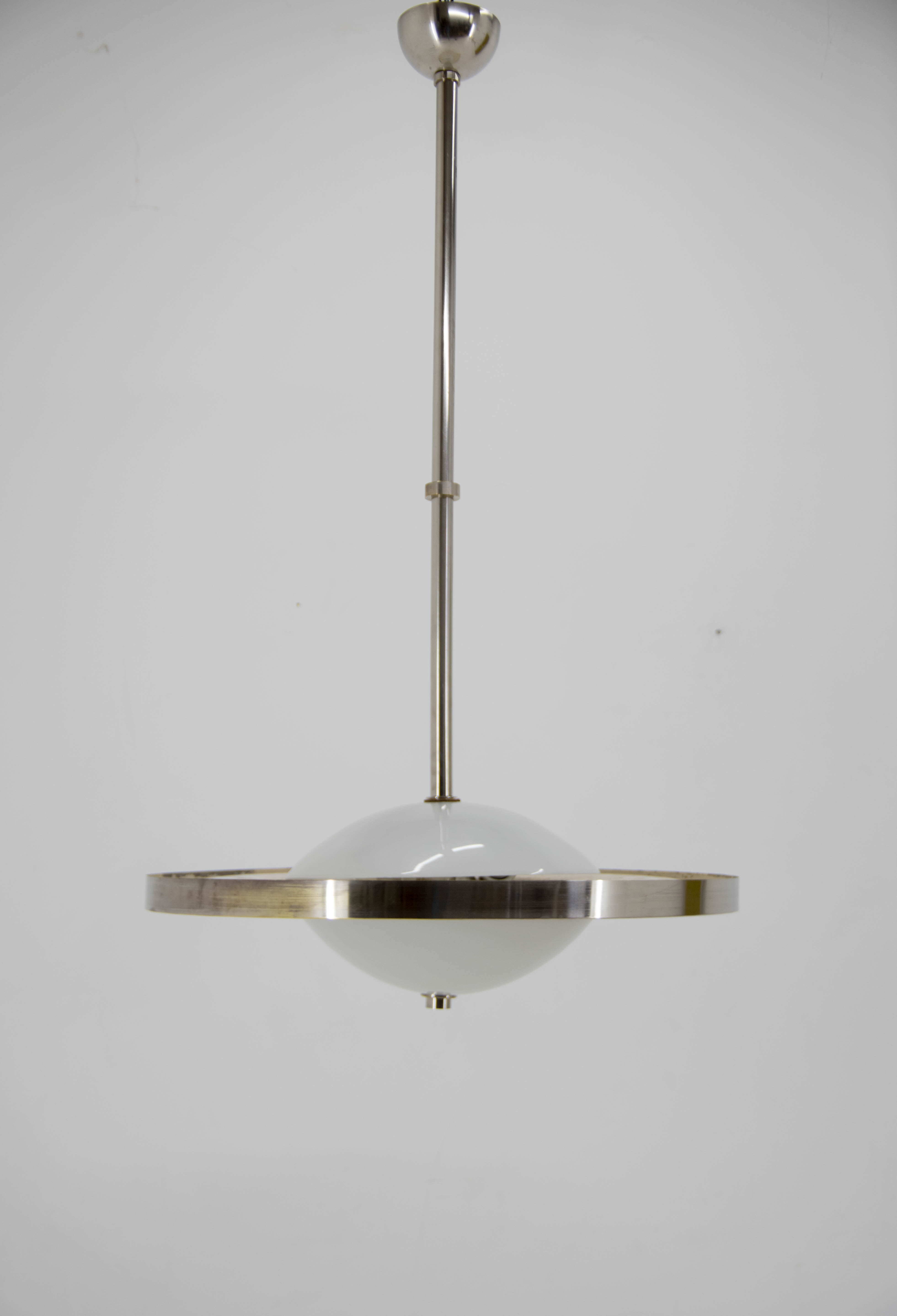 Nickel-plated bauhaus chandelier, czechoslovakia, 1930s