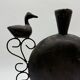 Vase with birds in forged metal, handcrafted, 1960s