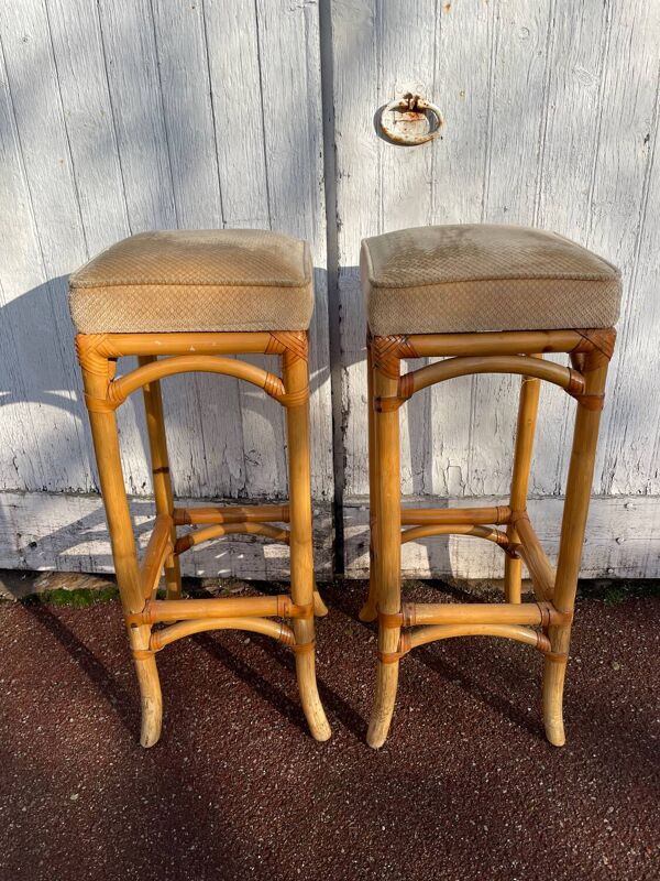 Paire de tabourets de bar en osier rotin