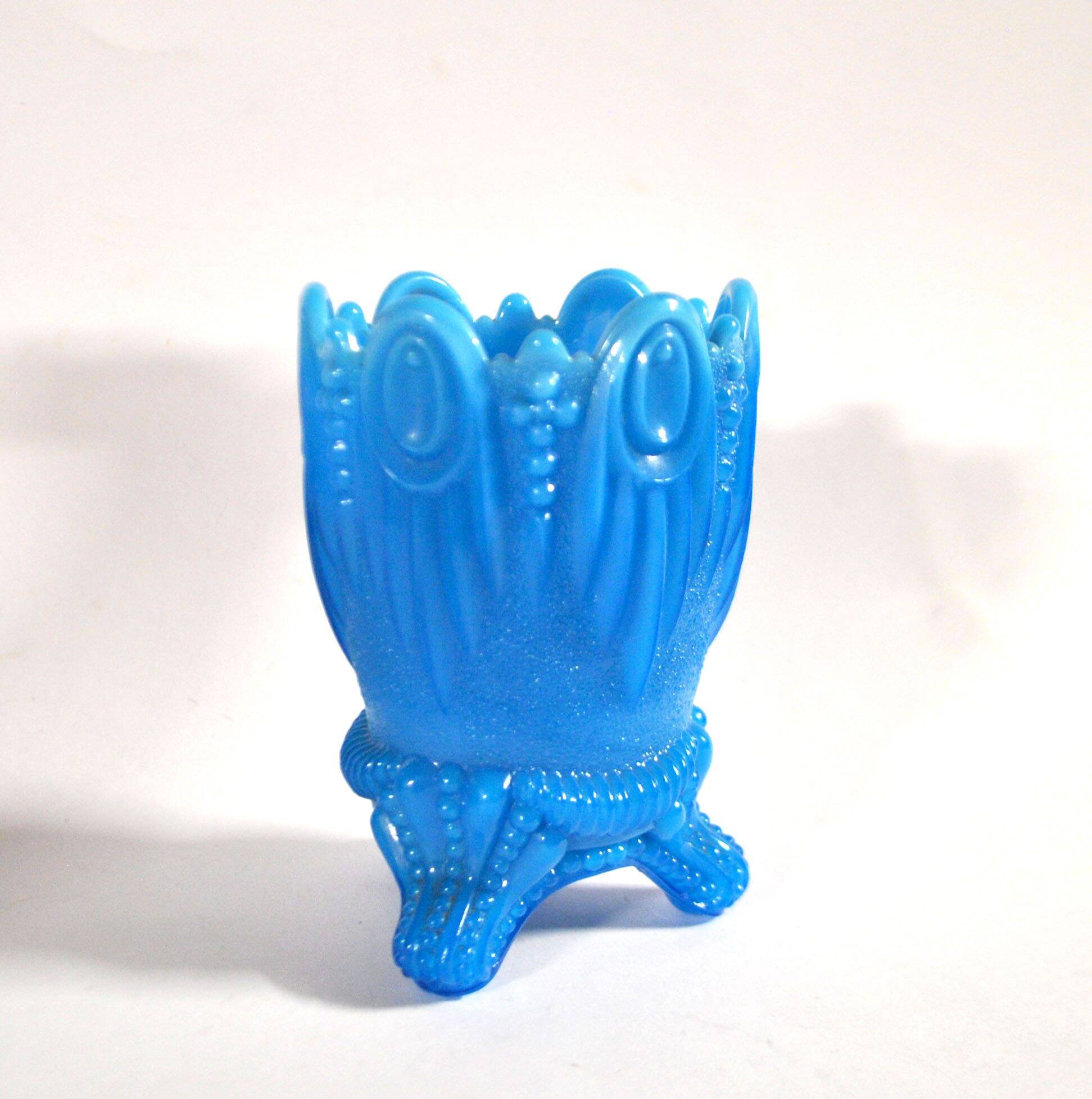 Portieux Gothic opaline goblet candle holder in blue opaline signed - 1910