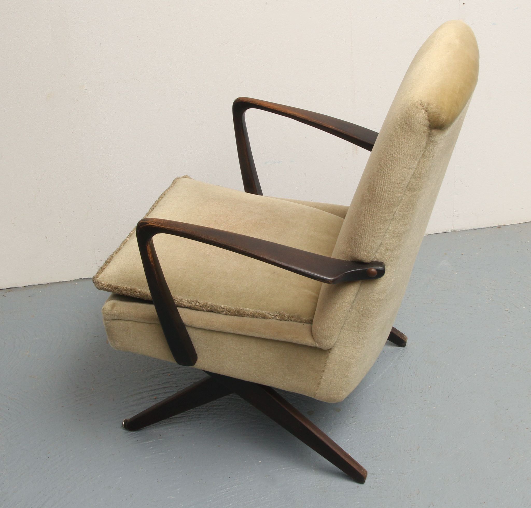 1950s scissor armchair in velvet
