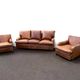 Vintage brown leather living room - 3 seater sofa and 2 matching armchairs
