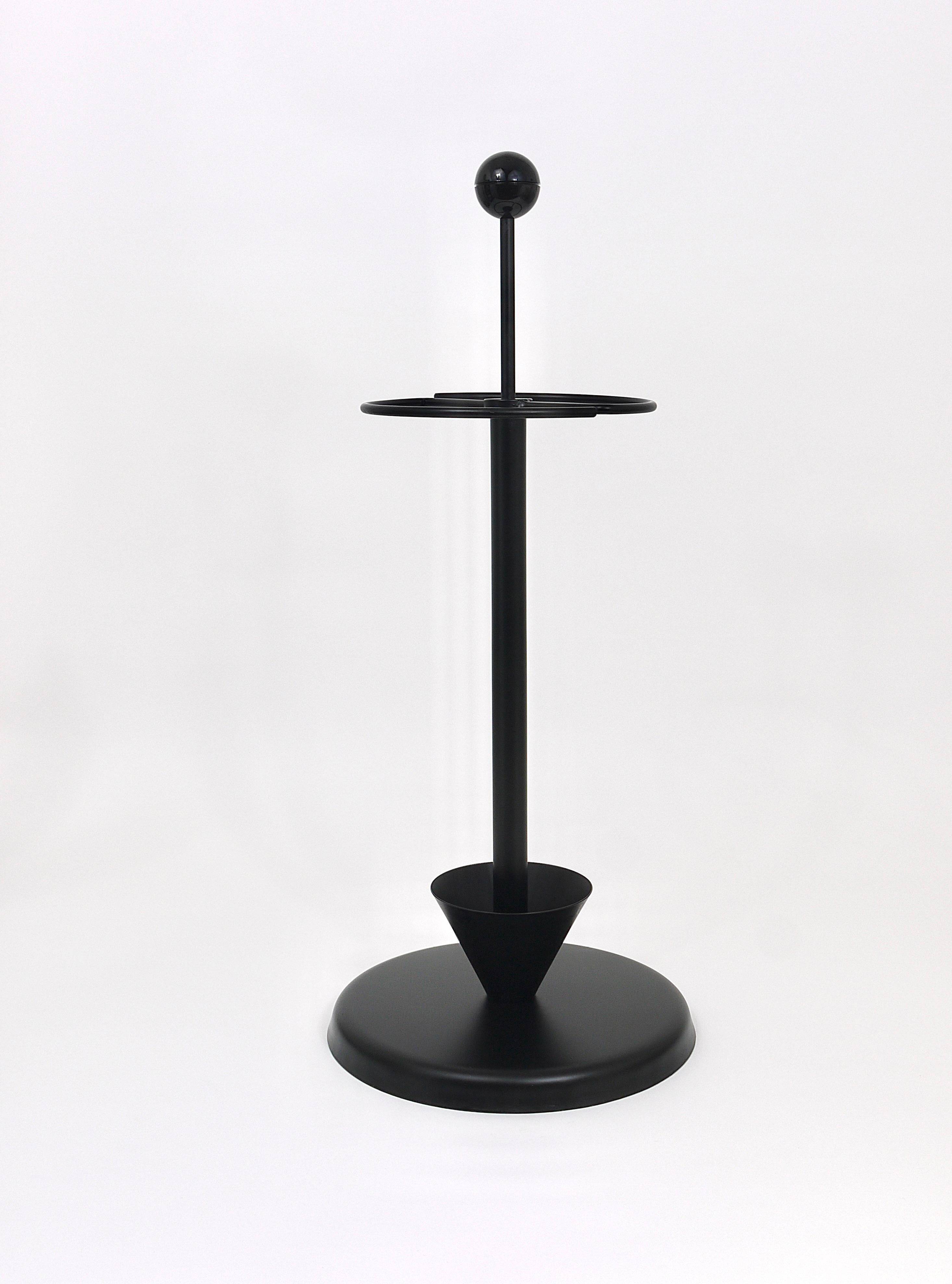 Porte-parapluie noir post-moderne Castiglioni style Memphis, Italie, années 1980