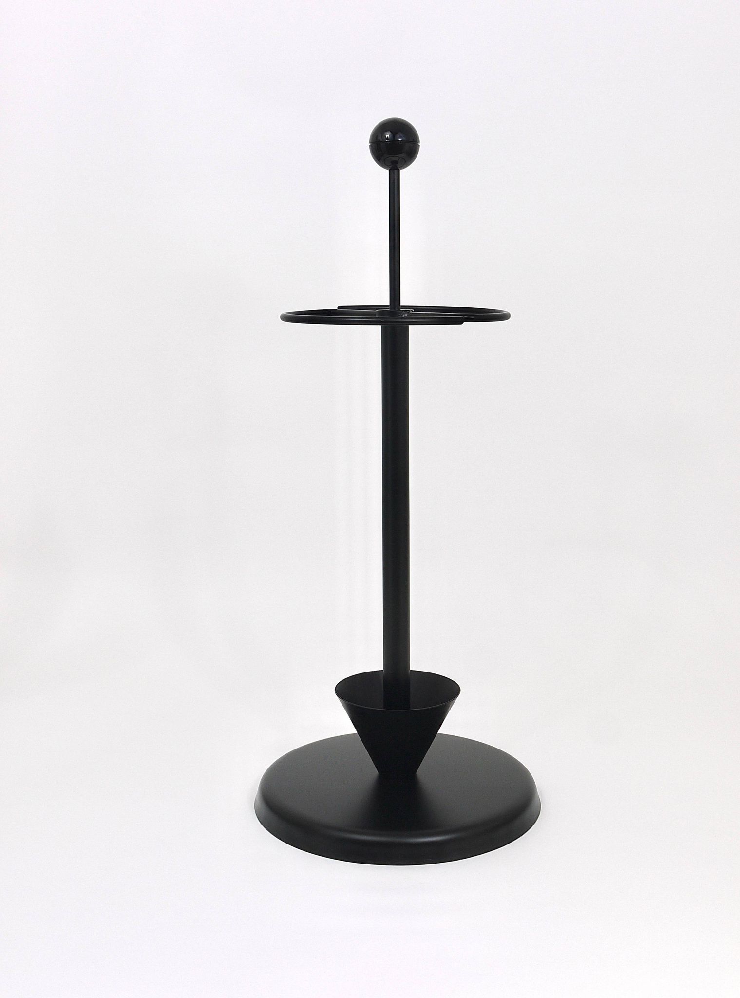 Black post-modern umbrella stand in the style of Castiglioni, Memphis, Italy, 1980s.