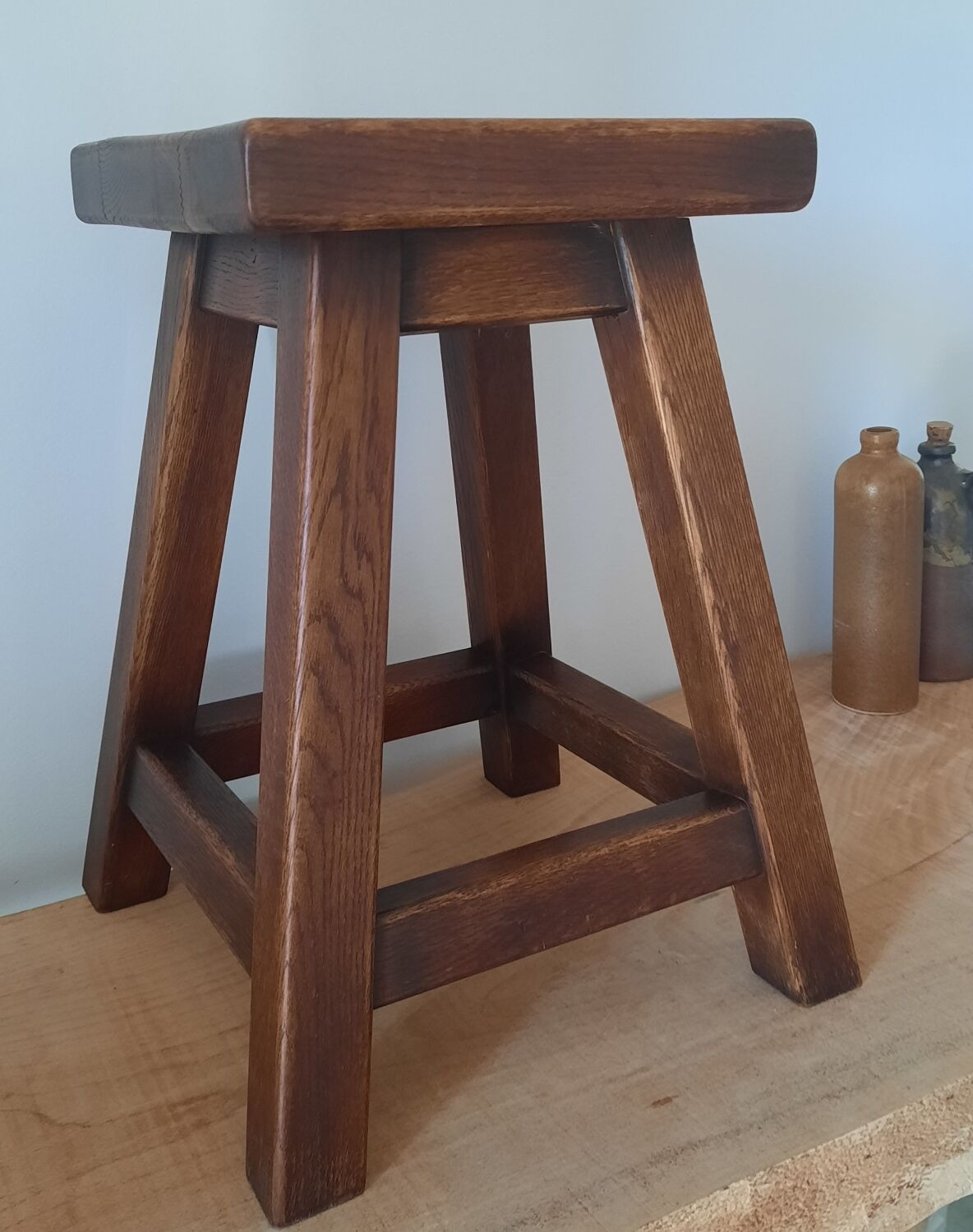 Solid oak wood stool