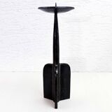 Large brutalist cast iron candle holder