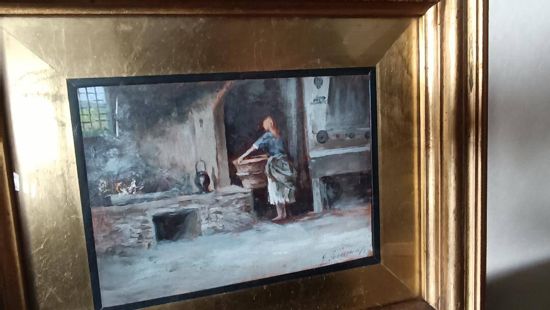 huile sur panneau "la lavandière" Gino Tommasi (1880-1942), début XXe siècl