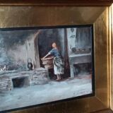 huile sur panneau "la lavandière" Gino Tommasi (1880-1942), début XXe siècl