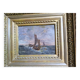 19th-century painting signed by Gaston Roullet, marine painter.