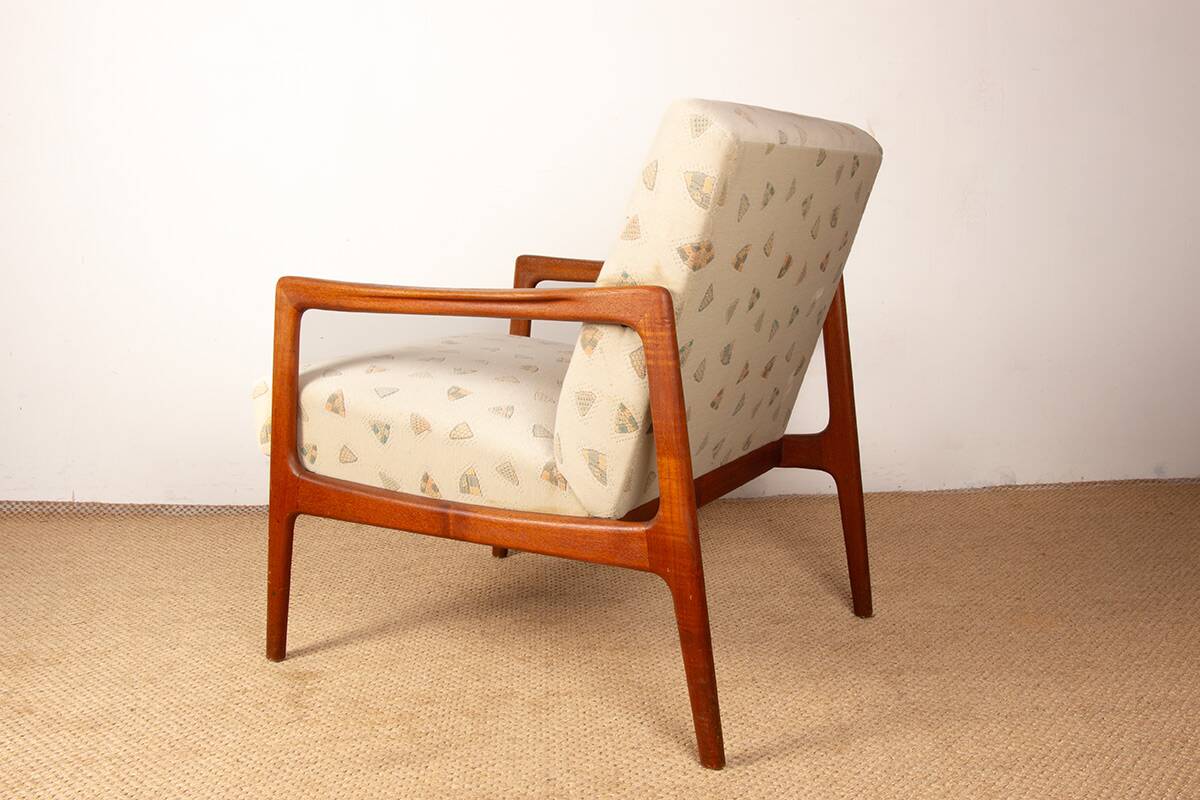Pair of Scandinavian armchairs in teak and new fabric, 1960.