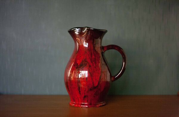 Pichet en terre cuite vernissé rouge sang de boeuf et noir, vase terre cuite, pichet vintage, cuisin