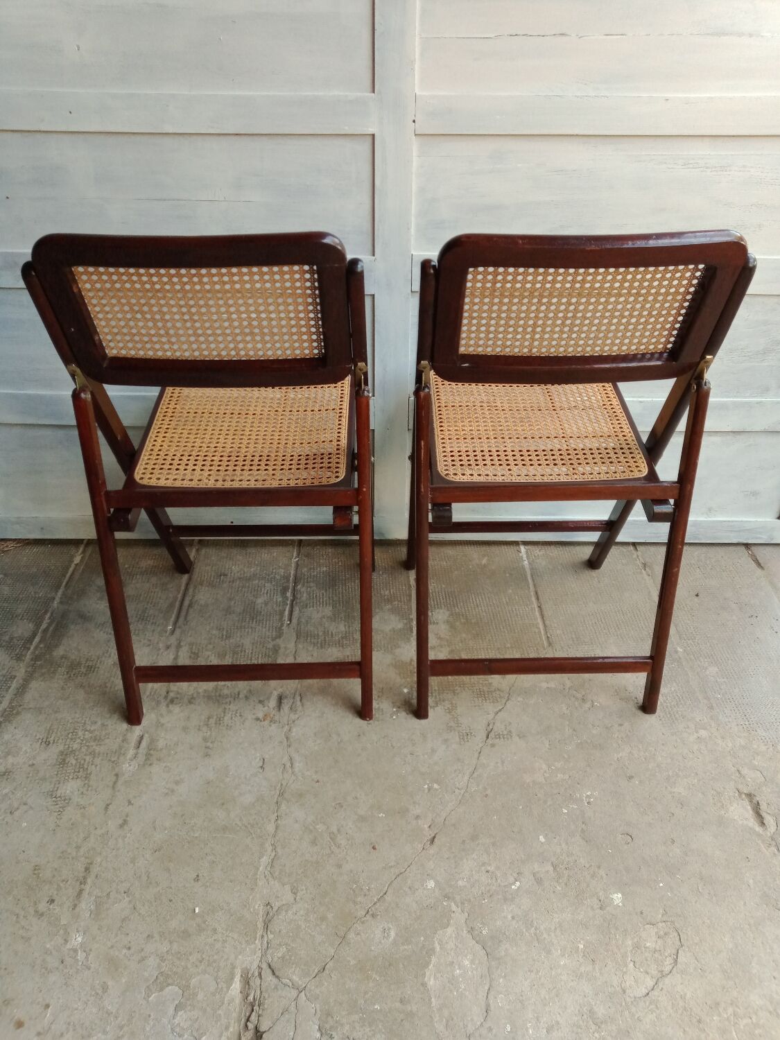 Vintage folding cane and wood chairs