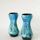 Pair of large Fat Lava vases, sky blue and black, 1970.