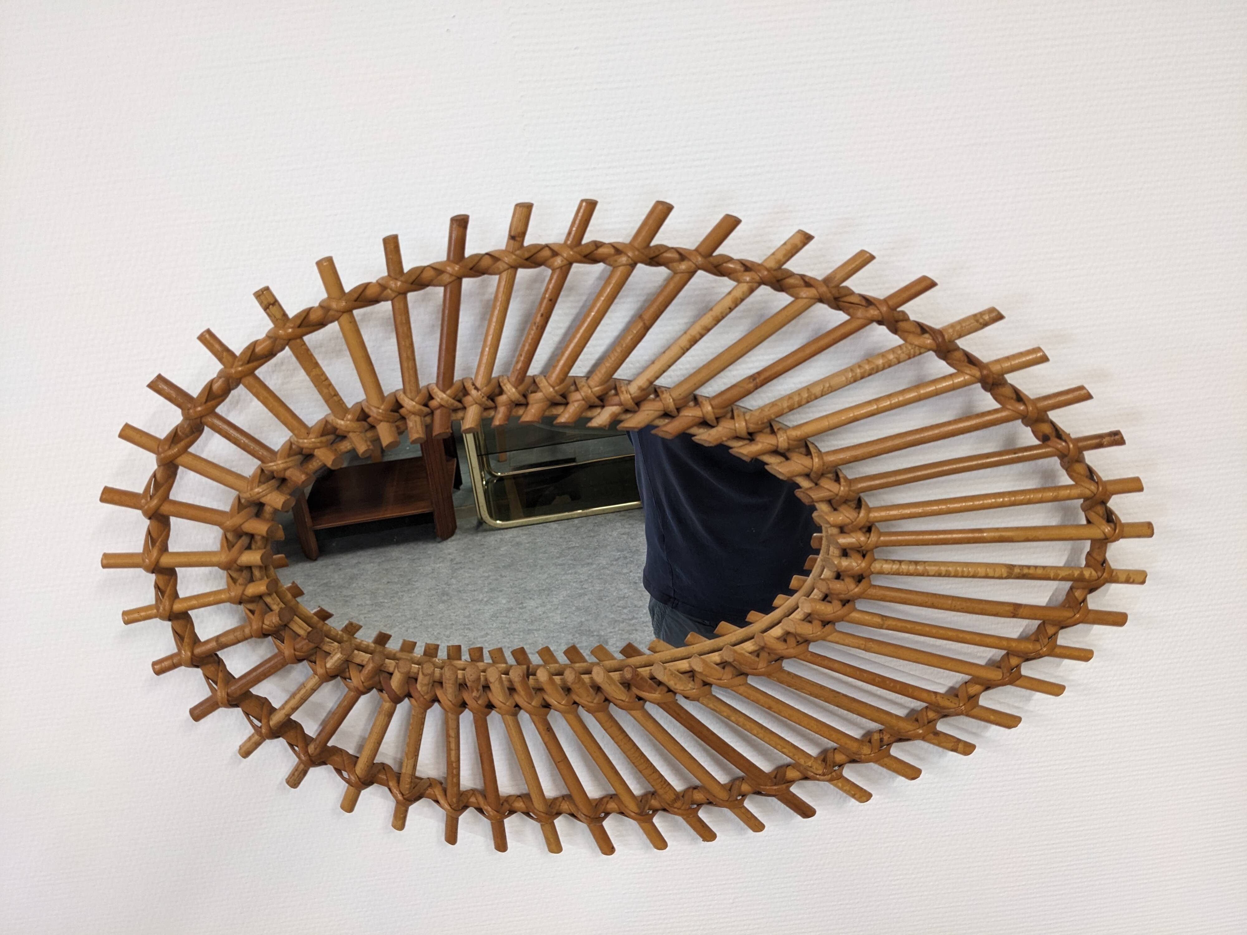Rattan eye mirror from the 50s/60s