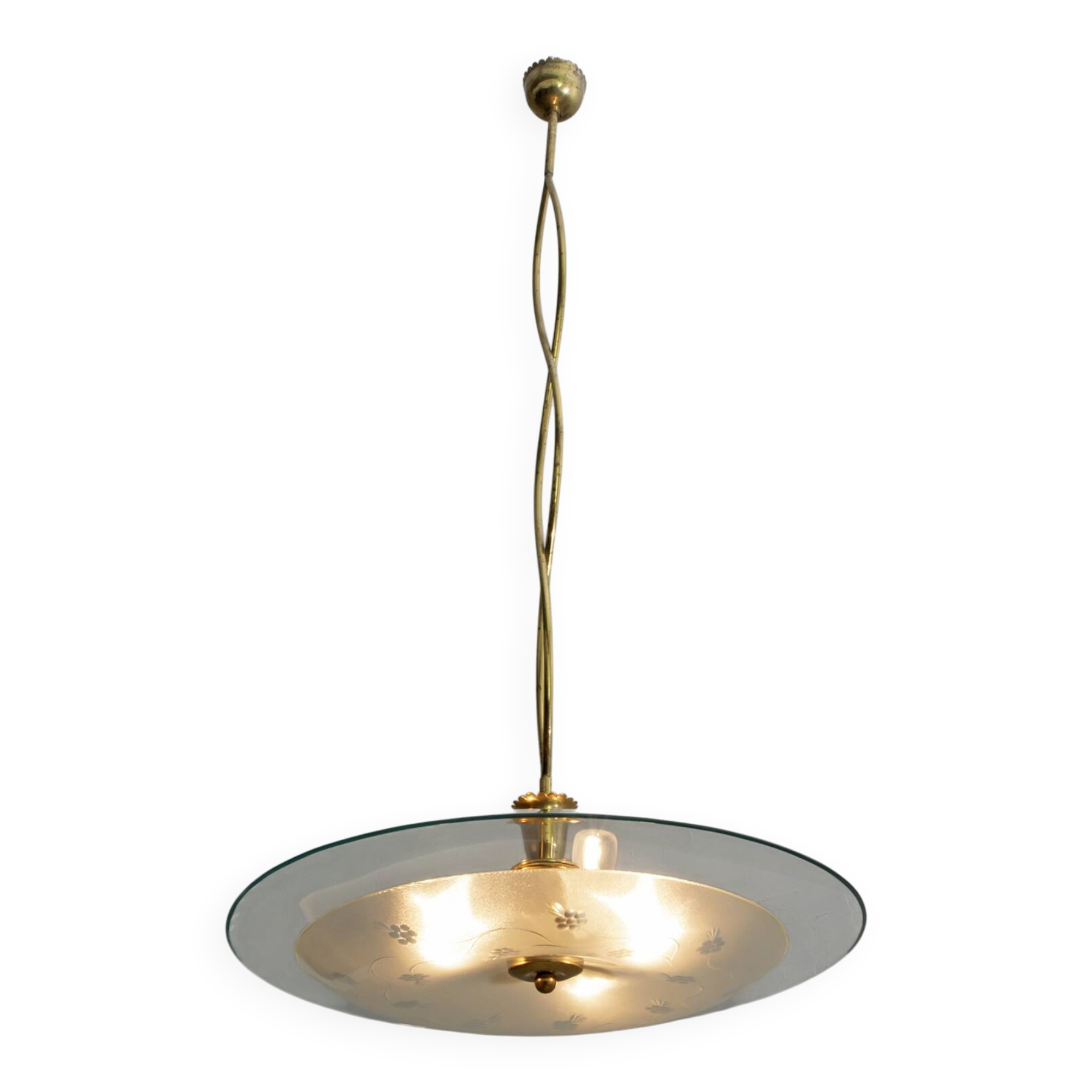 Attributed to Luigi Brusotti Mid-century Italian Glass and Brass Chandelier