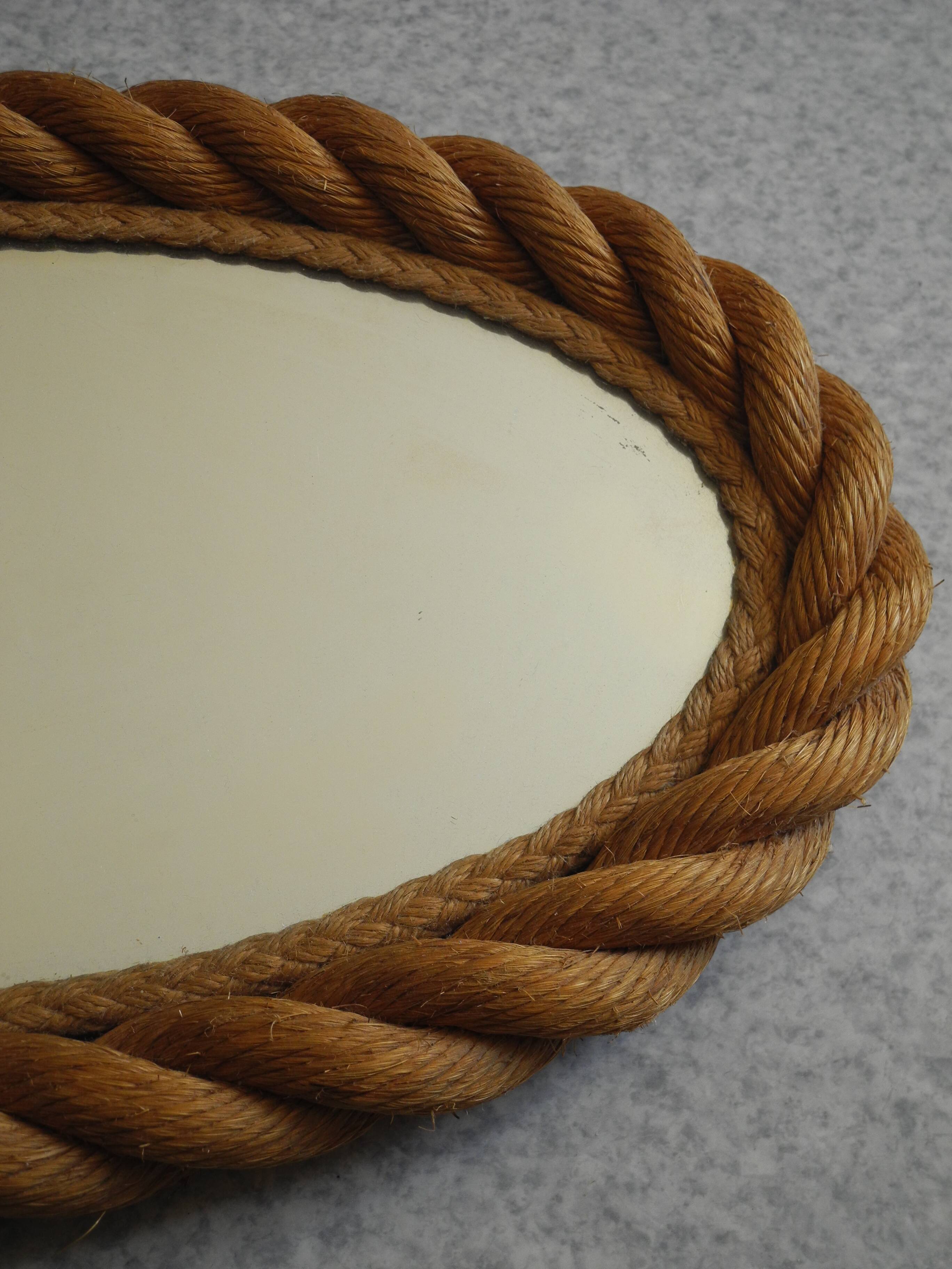 old rope mirror Audoux Minet vintage design 1950s old mirror 50s