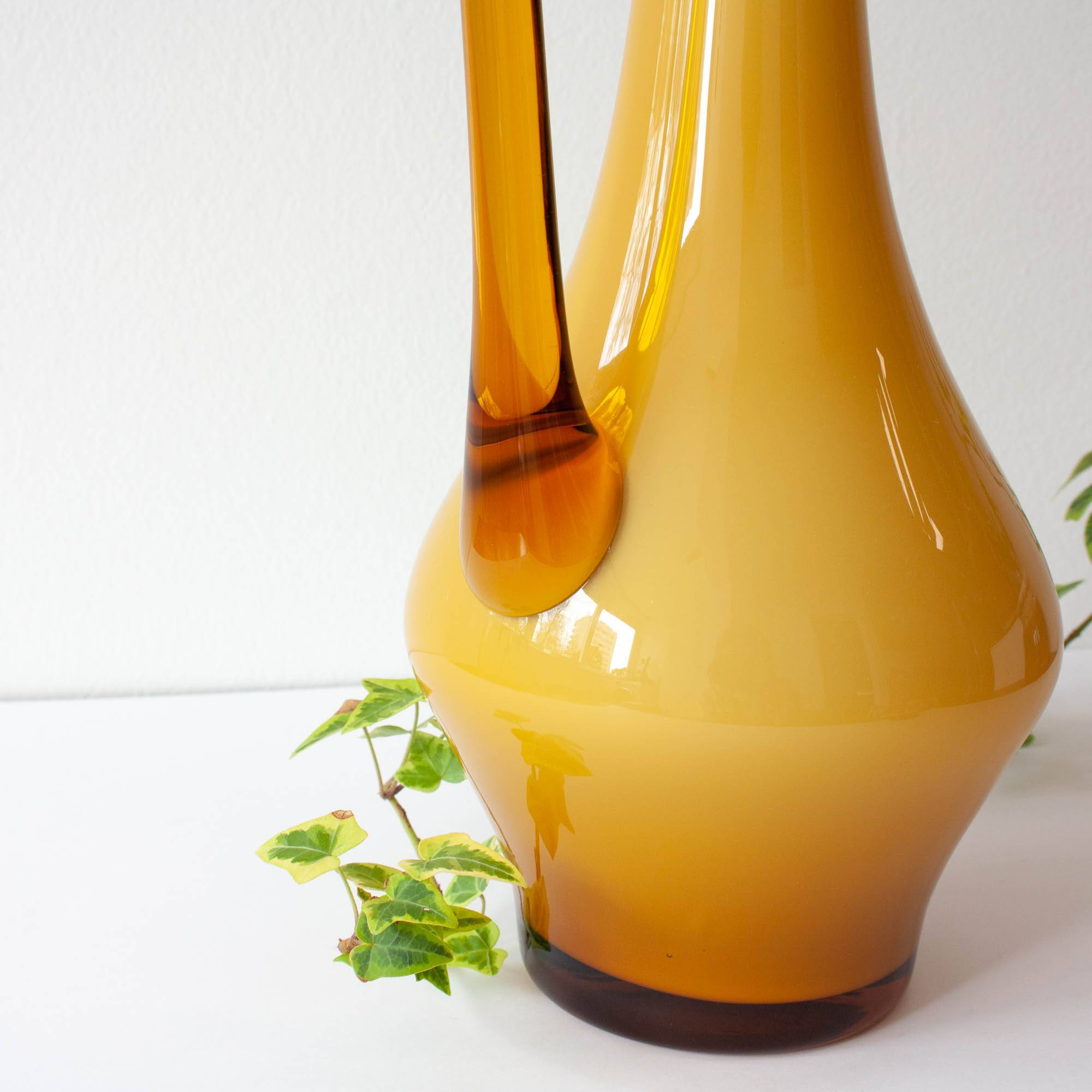 Vintage 1960s Portuguese Opaline Mustard Glass Jug