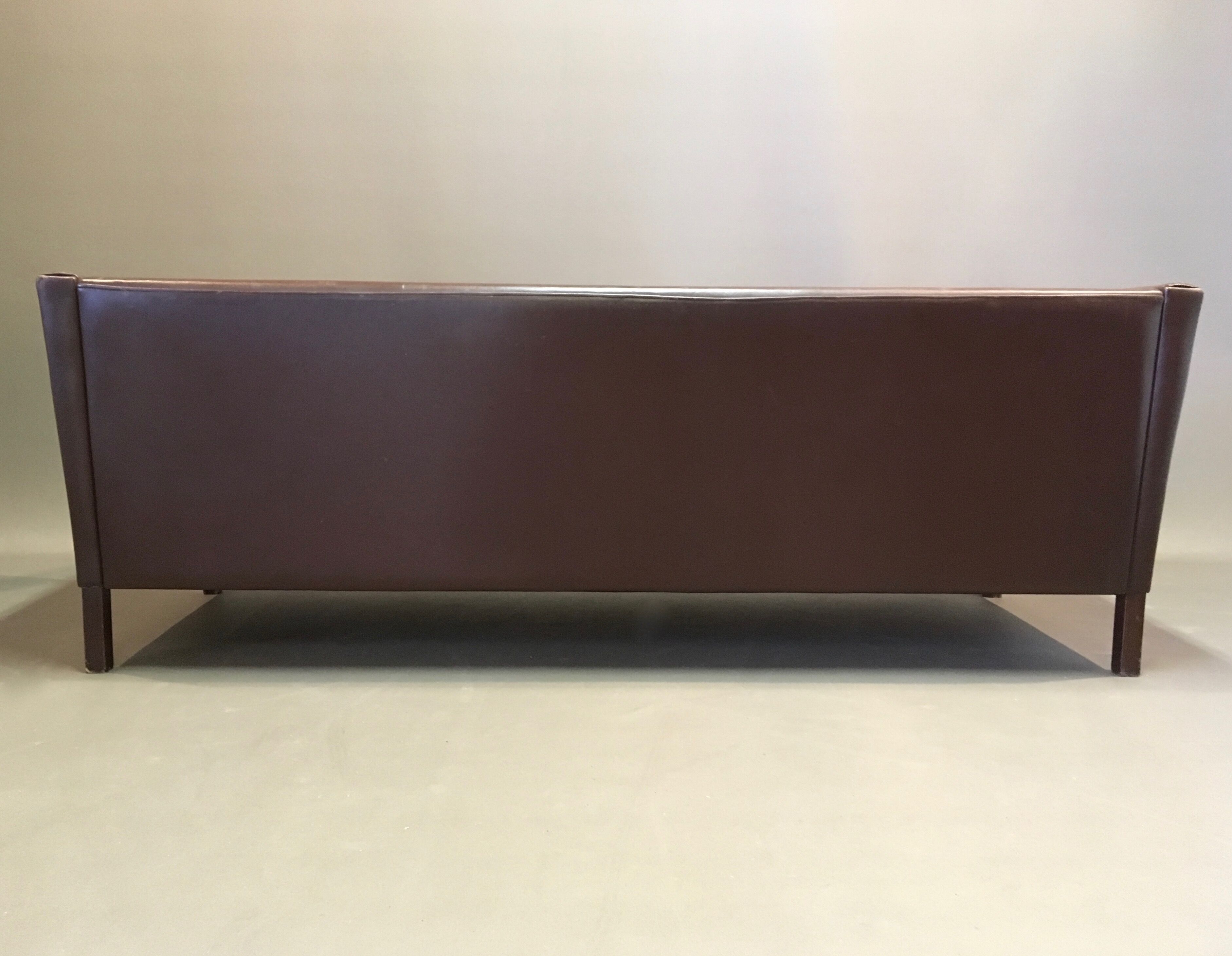 3-seater brown leather sofa Scandinavian design 1960.