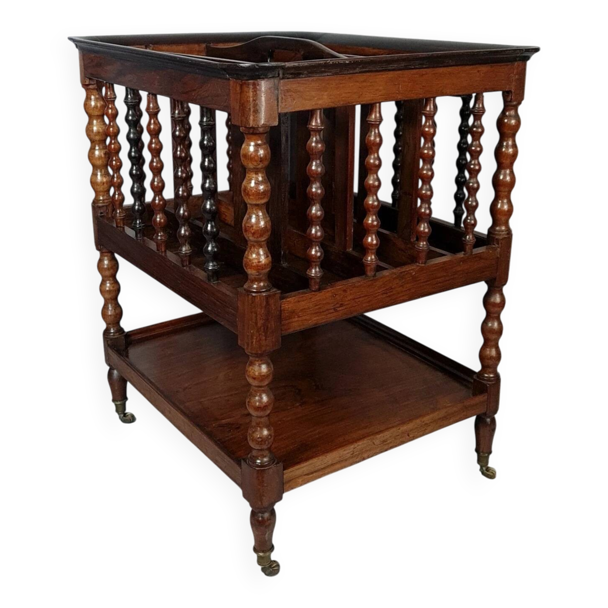 Vintage teak magazine rack with turned columns, 51x42x37 cm SD013