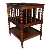 Ancien porte-revue teck colonnes tournées boulles 51x42x37 cm SD013