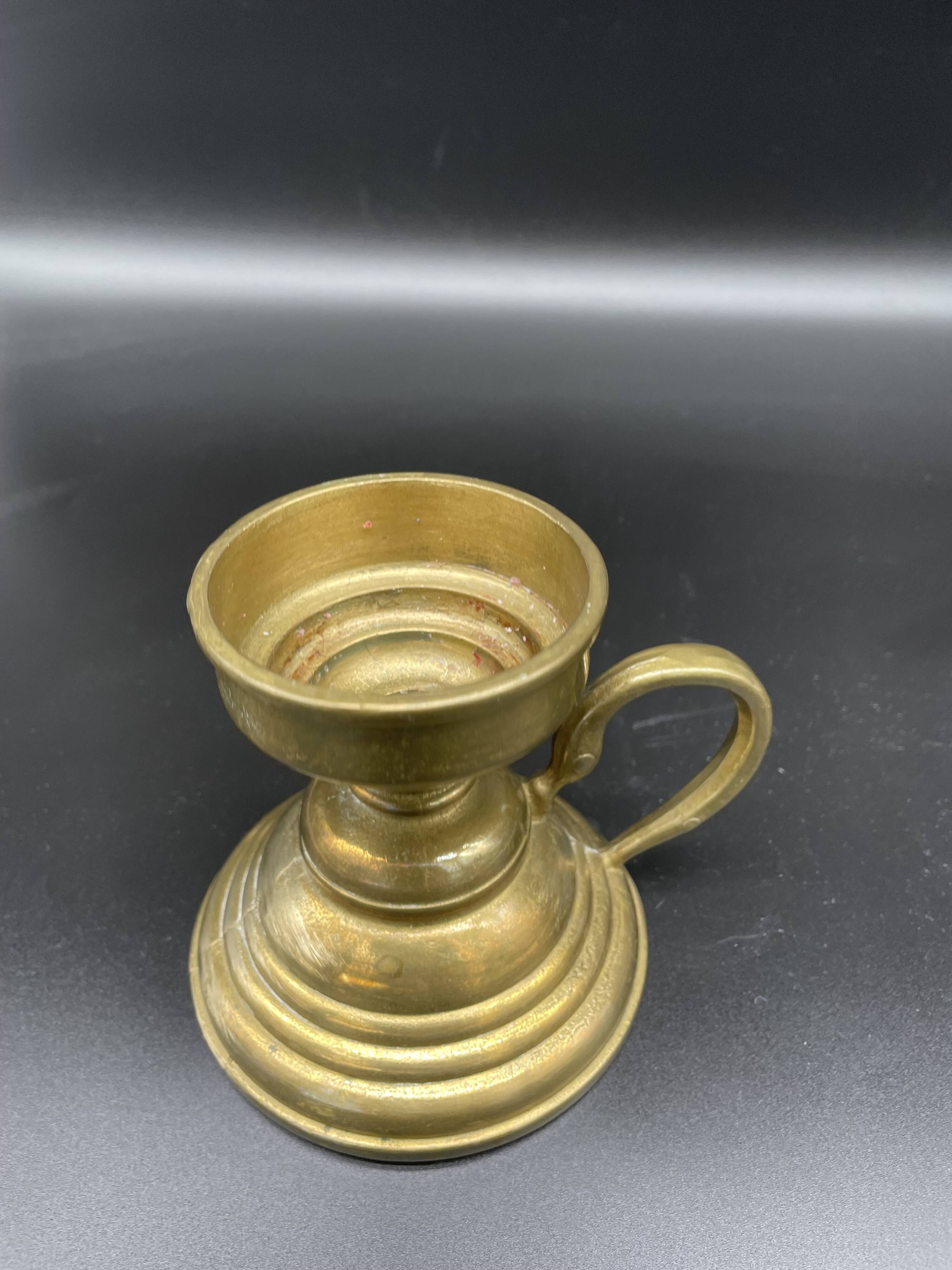 Hand candle holder, cellar rat, brass, gilded, gold, handle, 1950s, decoration, chic, decor, room