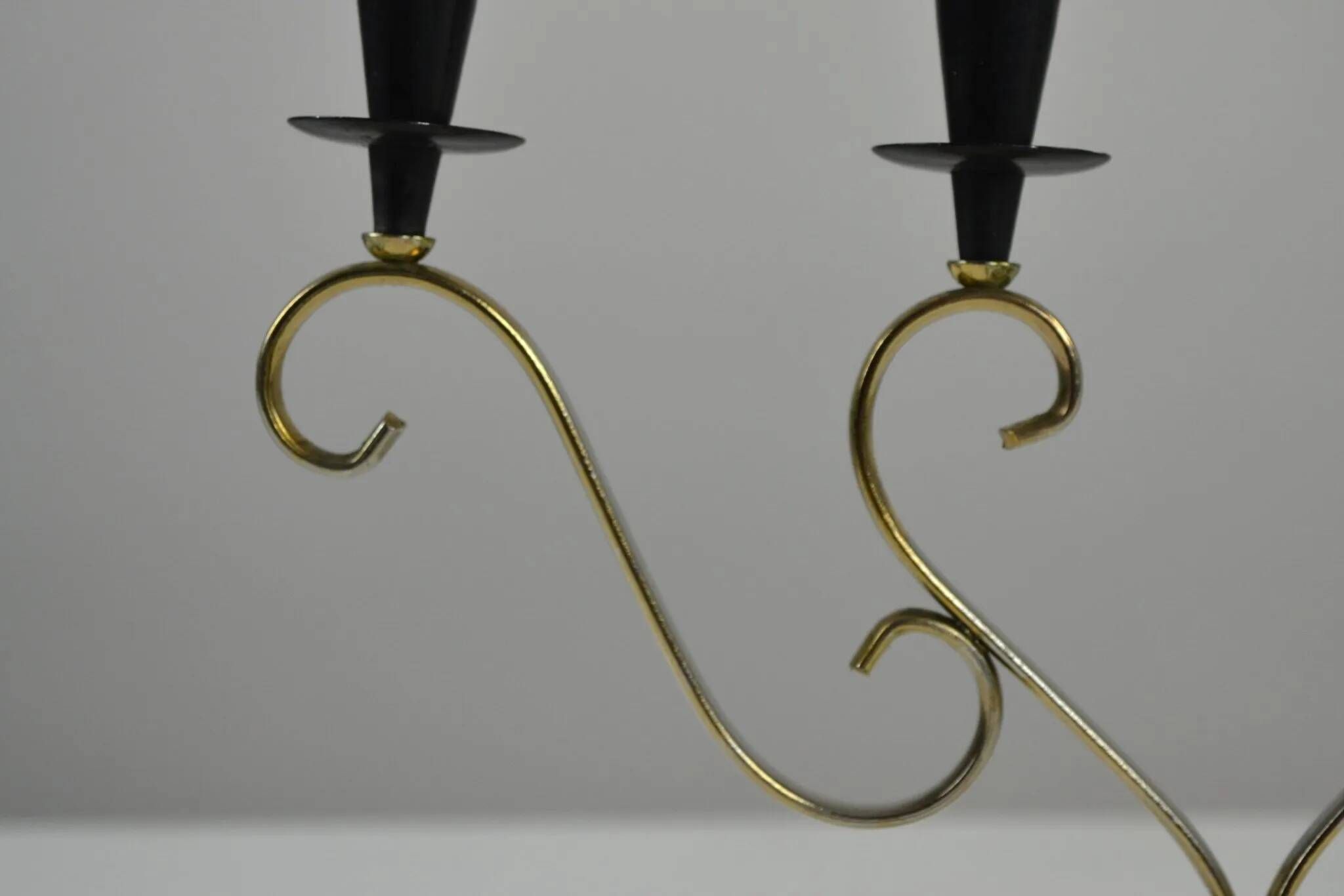 Brass Candelabra with Art Glass Base by Gunnar Ander for Ystad-Metall, Sweden, 1950s