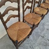 Set of 6 high-backed straw-seated chairs in solid oak from the early 1900s.