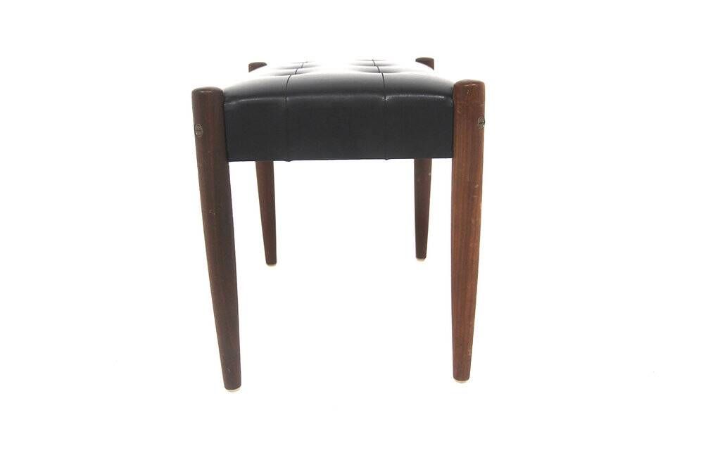 Scandinavian footrest in teak and faux leather, Sweden, 1960.
