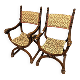 Pair of Renaissance style walnut armchairs